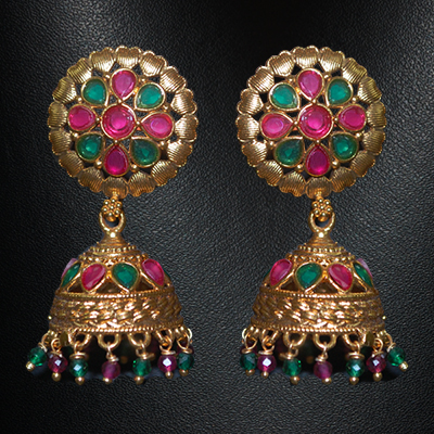 "1grm Fancy Gold coated Ear tops (Jhumkas)- MGR-1112-001 - Click here to View more details about this Product